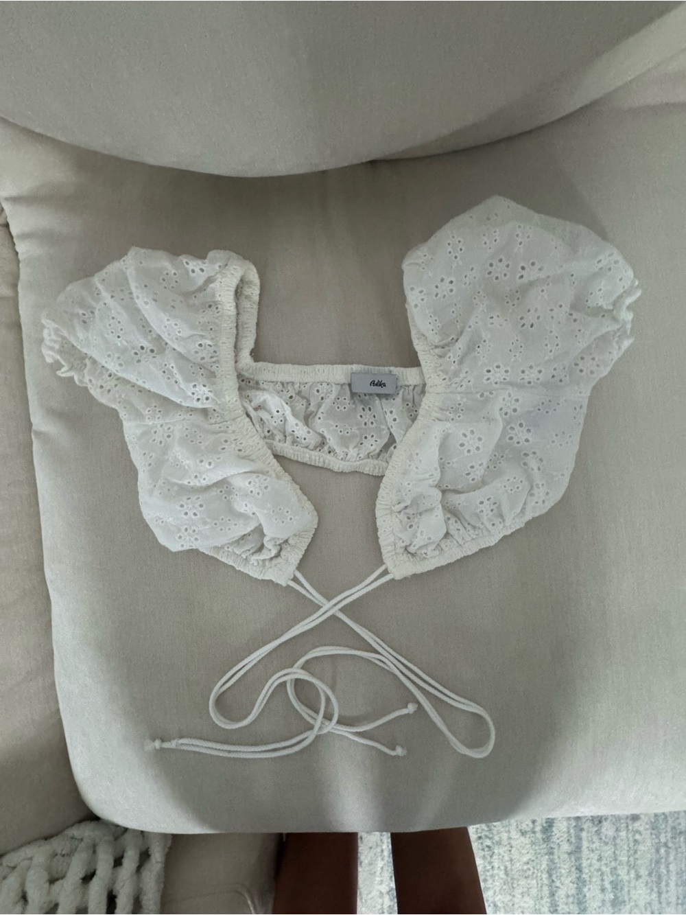 Adika White Eyelet Puff-Sleeve Crop Top